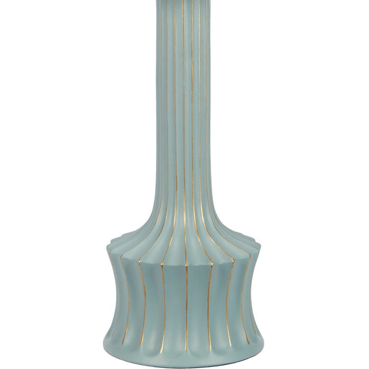 Teal table lamp base with flared bottom and vertical gold-lined ridges