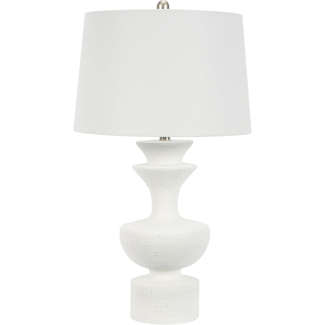 Elegant white Saylor resin table lamp with a minimalist design, perfect for modern living rooms and bedrooms.