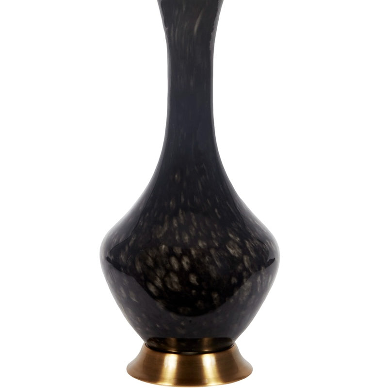 Black hand-blown glass lamp base with gold bottom ring, bulbous teardrop form