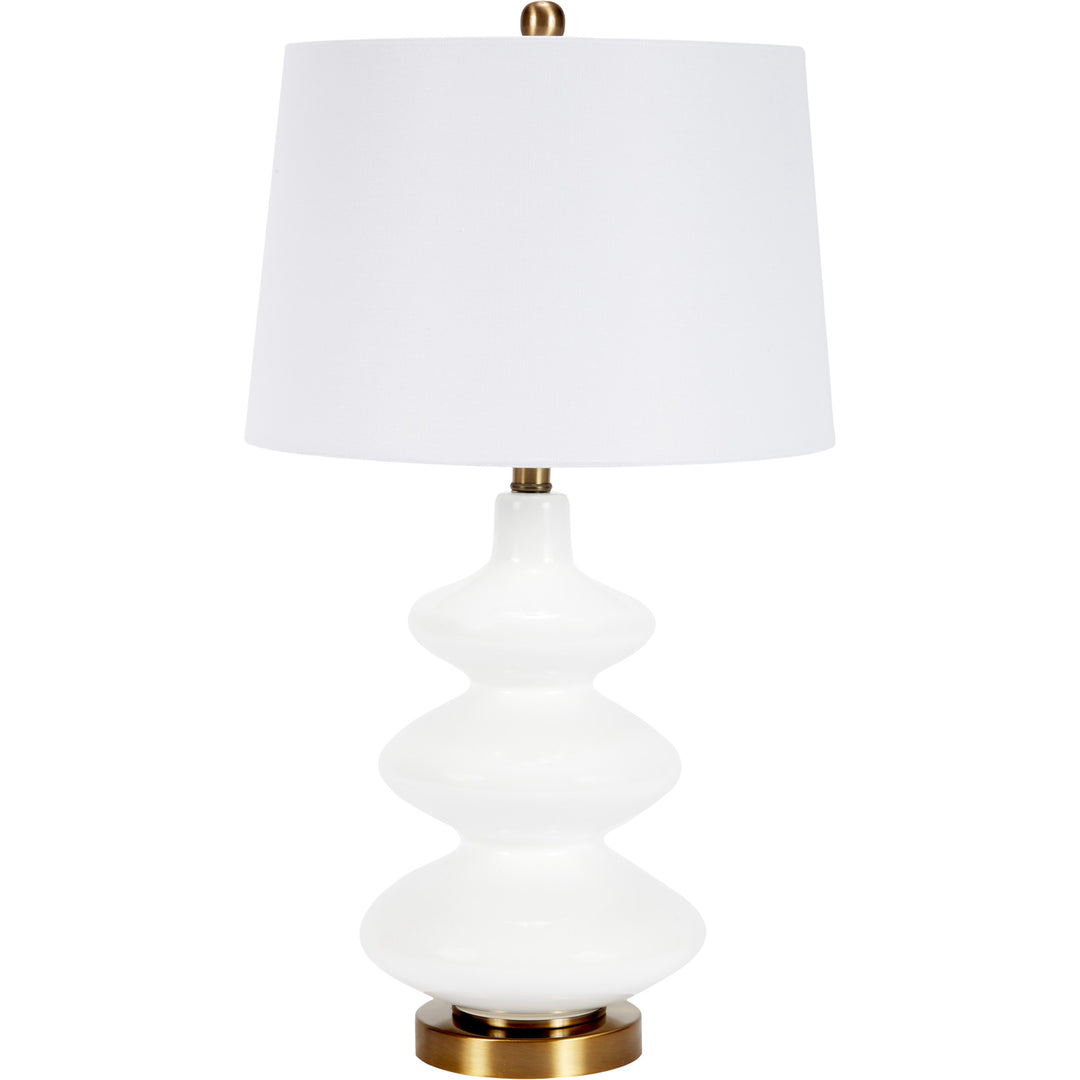 Elegant modern Arya table lamp in white glass, perfect for bedrooms, living rooms, or office spaces.