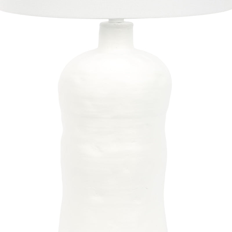 White plaster-textured table lamp base in rounded bottle shape