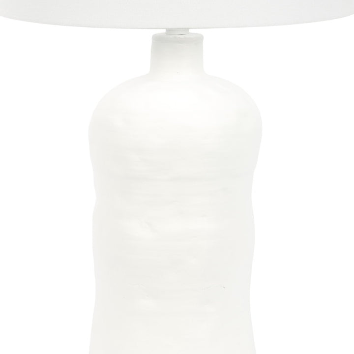 White plaster-textured table lamp base in rounded bottle shape