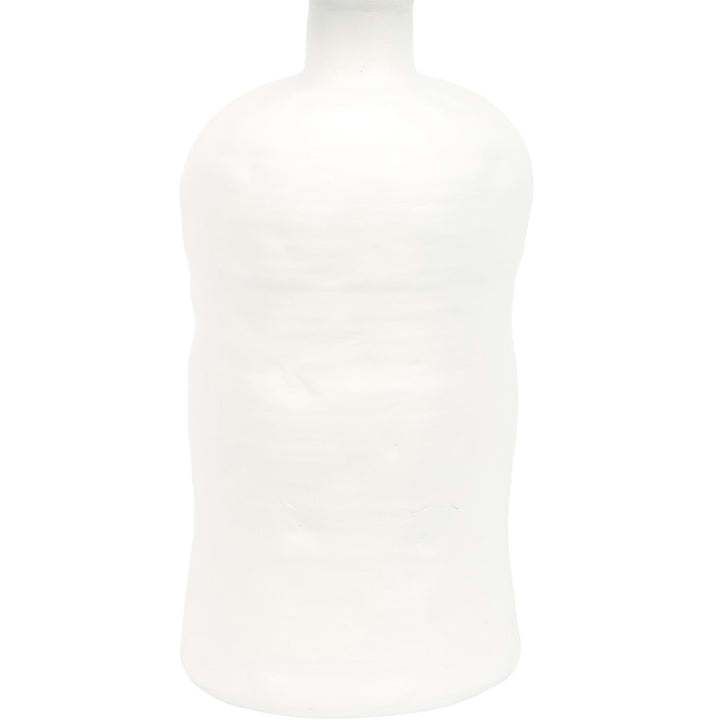 White plaster-textured table lamp bottle base, close-up view