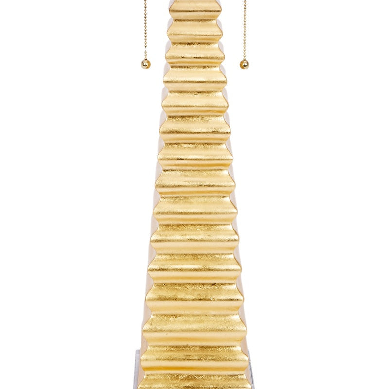 Jonas gold table lamp detail: ribbed gold column with white drum shade top