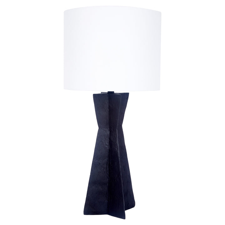 Elegant Christoph table lamp in black gesso with linen shade, perfect for bedrooms, living rooms, or office spaces.