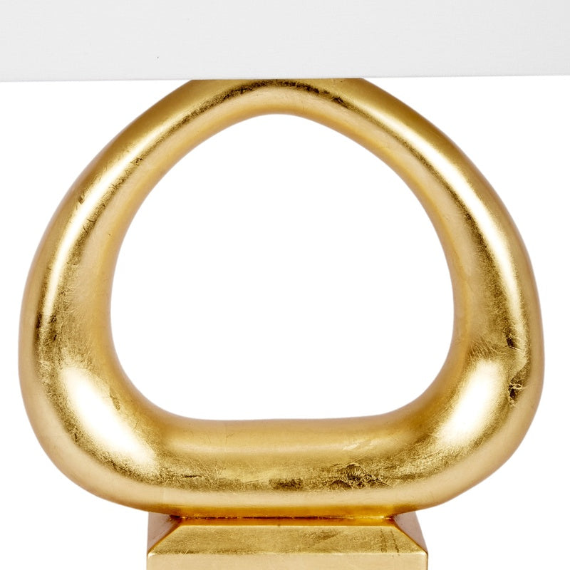 Gold table lamp oval metal loop with flat rectangular base