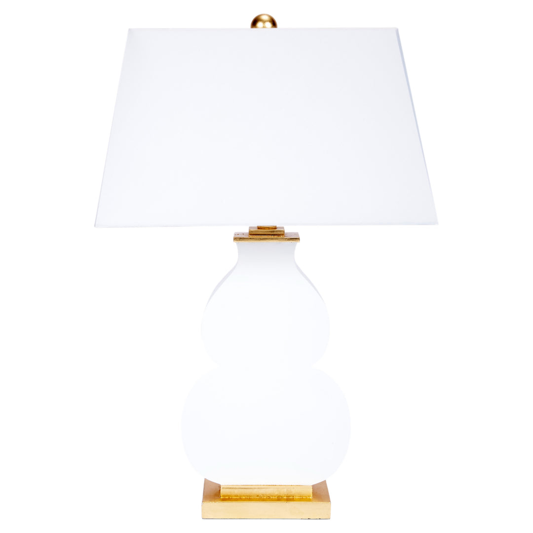 Elegant Haley table lamp in gloss white with gold accents, perfect for bedrooms, living rooms, or office spaces.