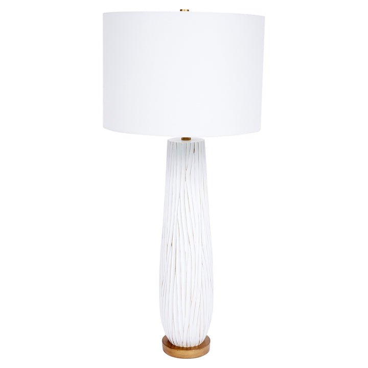 Elegant Heritage white buffet lamp with gold accents, perfect for living rooms, bedrooms, or entryways.