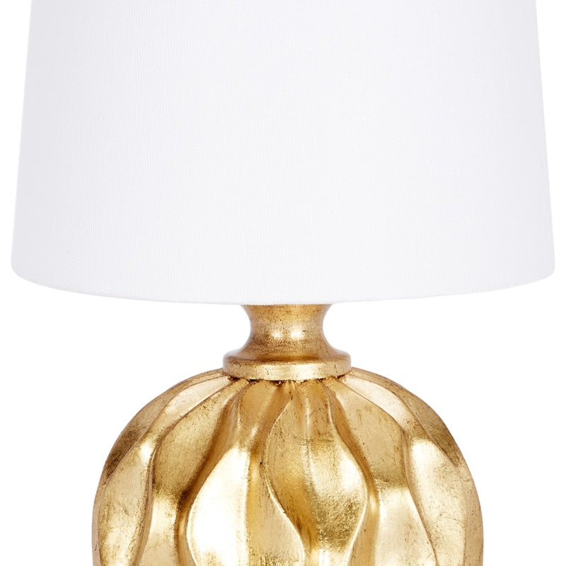 Oscar mini lamp linen shade in white with gold leaf base stem