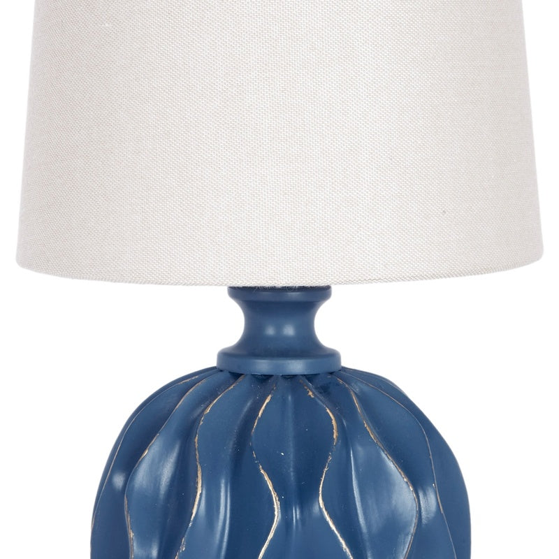 Mini linen lamp shade with dark blue base, drum shape