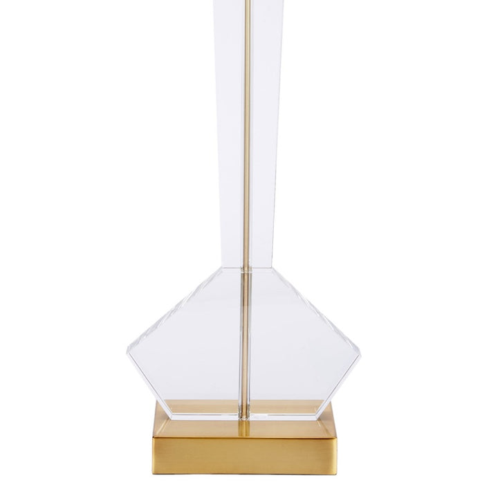 White linen crystal table lamp with hexagonal crystal base and brass hardware