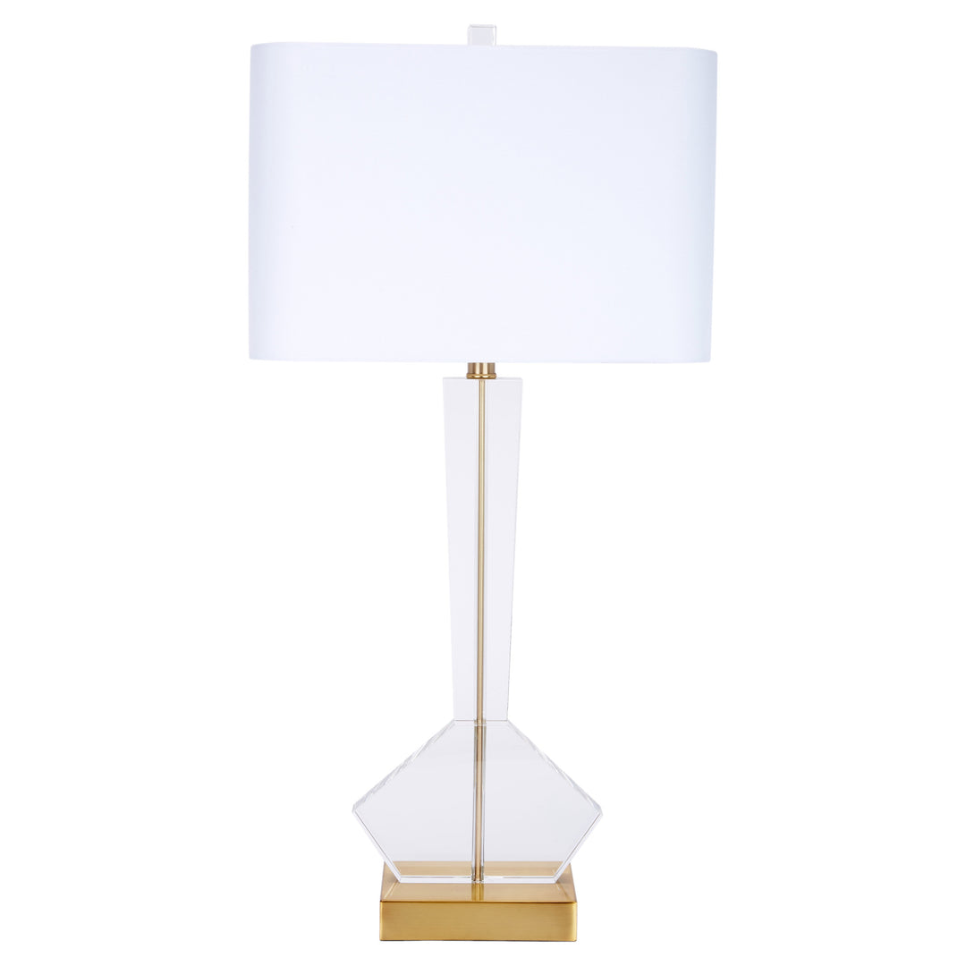 Elegant Magdalena crystal table lamp featuring a white linen shade, perfect for bedrooms, living rooms, or office spaces.