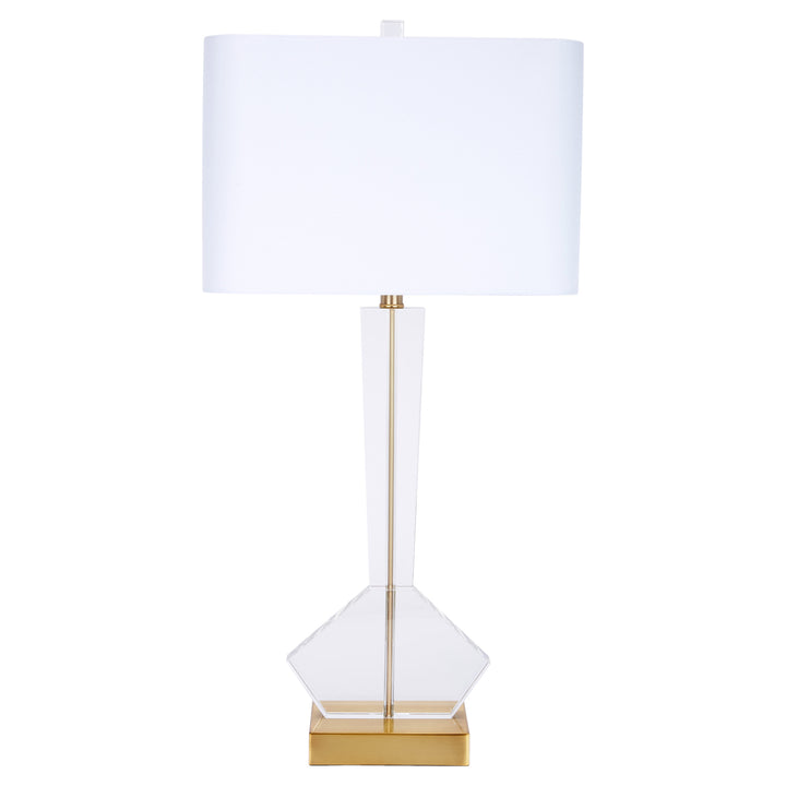 Elegant Magdalena crystal table lamp featuring a white linen shade, perfect for bedrooms, living rooms, or office spaces.