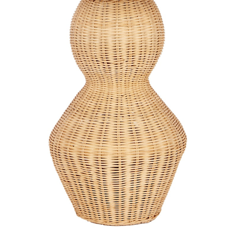 Estella rattan table lamp woven beige gourd-shaped base with white drum shade