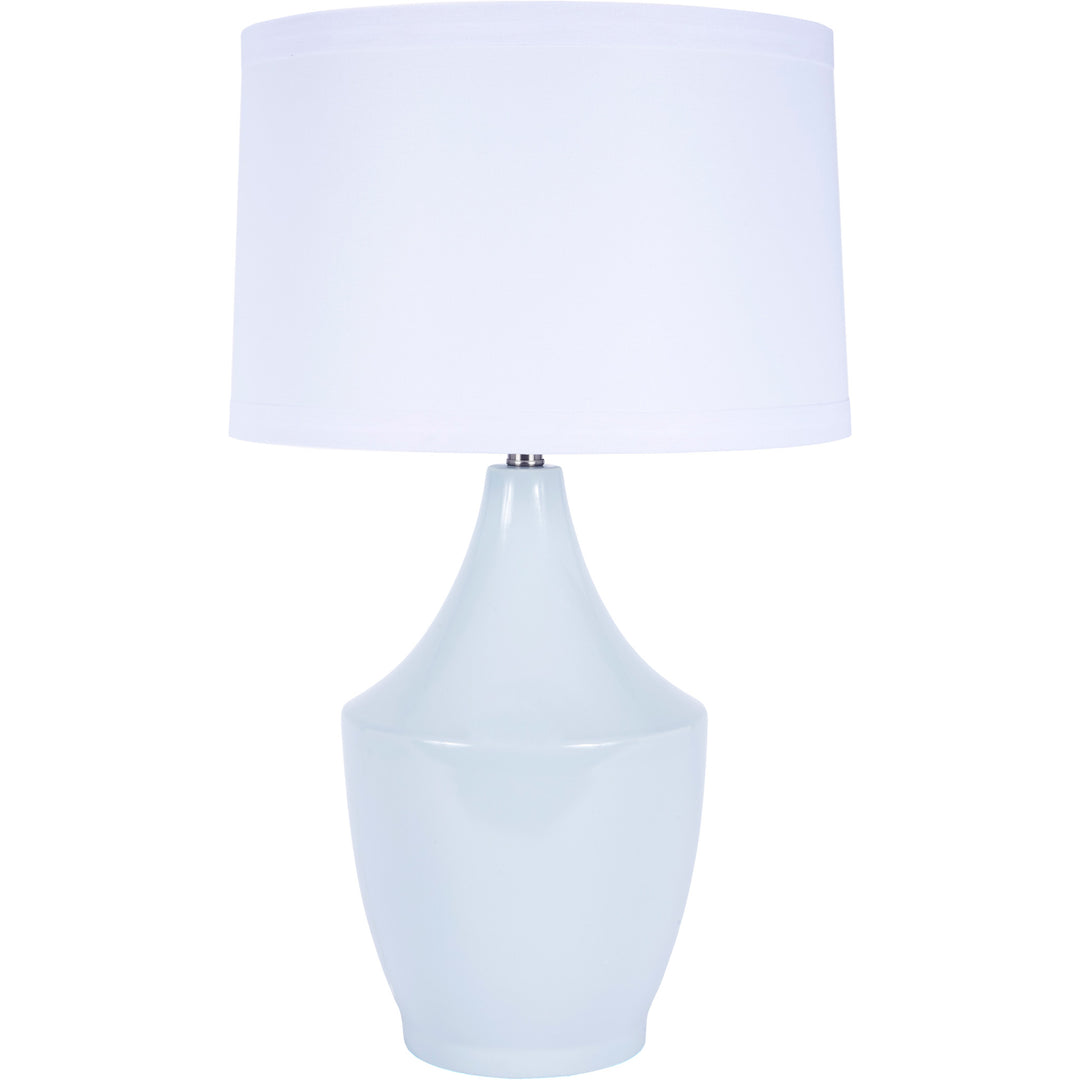 Elegant Shelby table lamp in baby blue ceramic, perfect for bedrooms, living rooms, or office spaces.