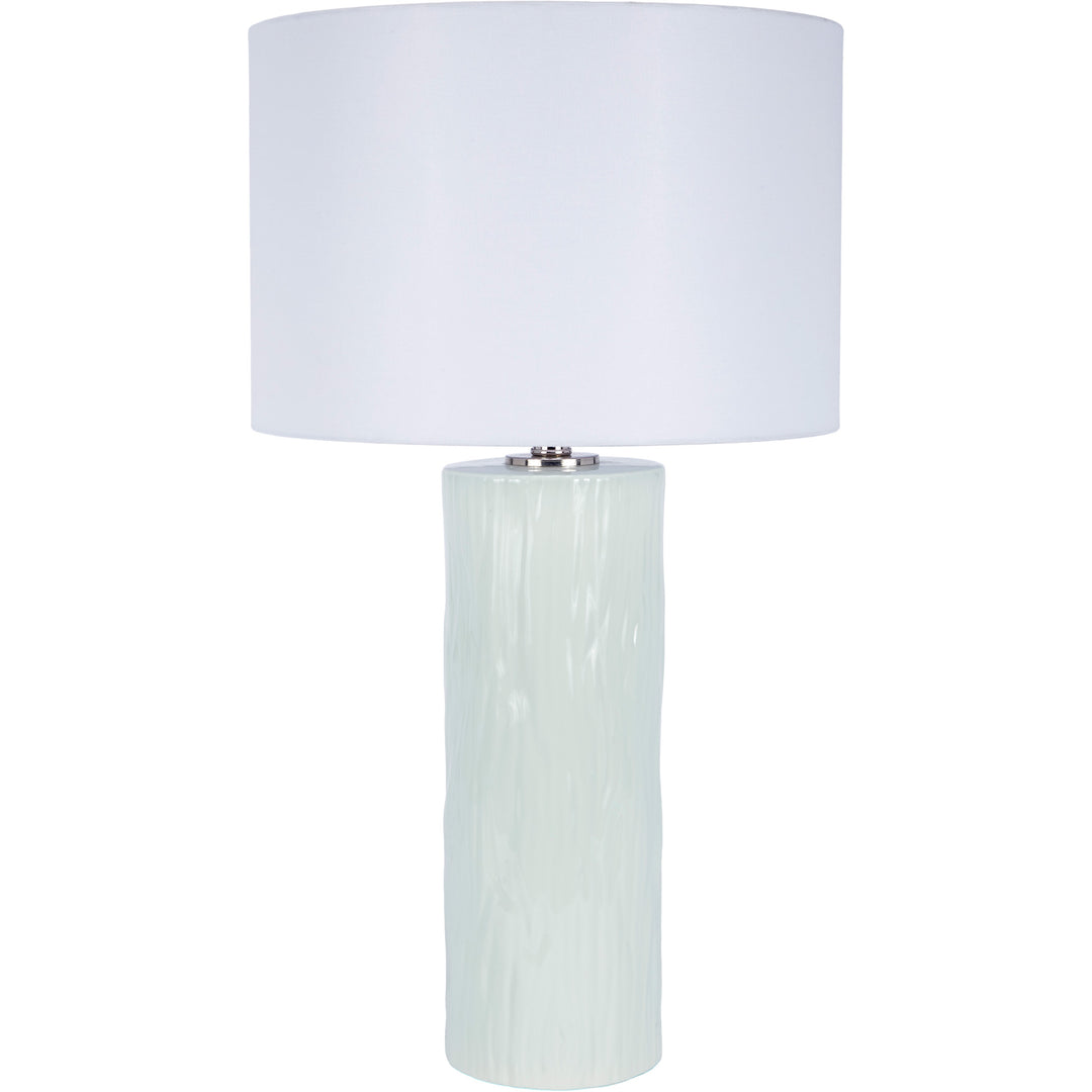 Elegant mint green ceramic table lamp with timber accents, perfect for bedrooms, living rooms, or office spaces.