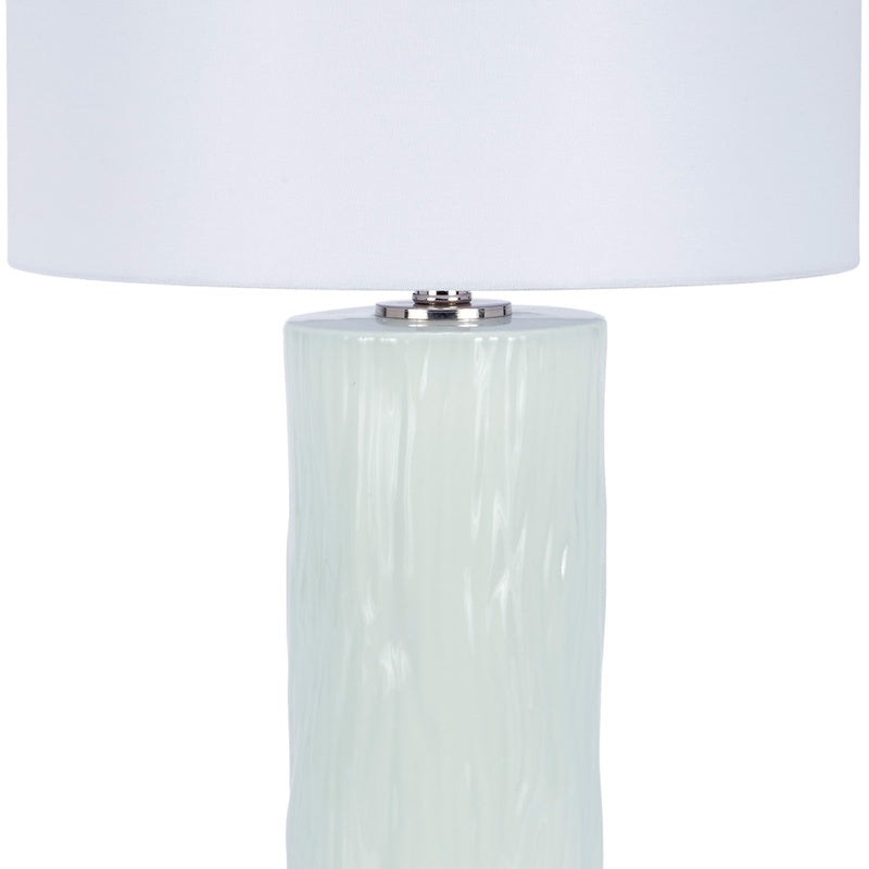 Ceramic table lamp top: white shade with mint green ceramic column base and chrome cap