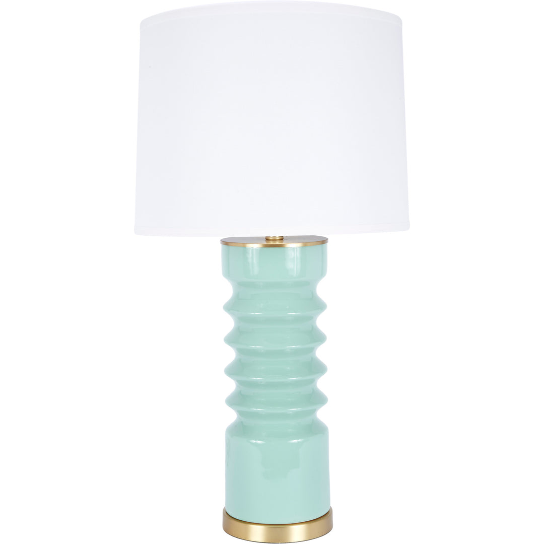 Elegant Lennon table lamp in celadon ceramic, perfect for bedrooms, living rooms, or office spaces.