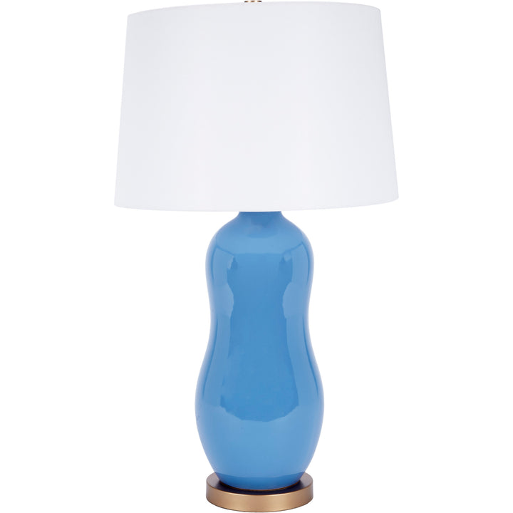 Elegant Tyson table lamp in Parisian blue ceramic, perfect for bedrooms, living rooms, or office spaces.
