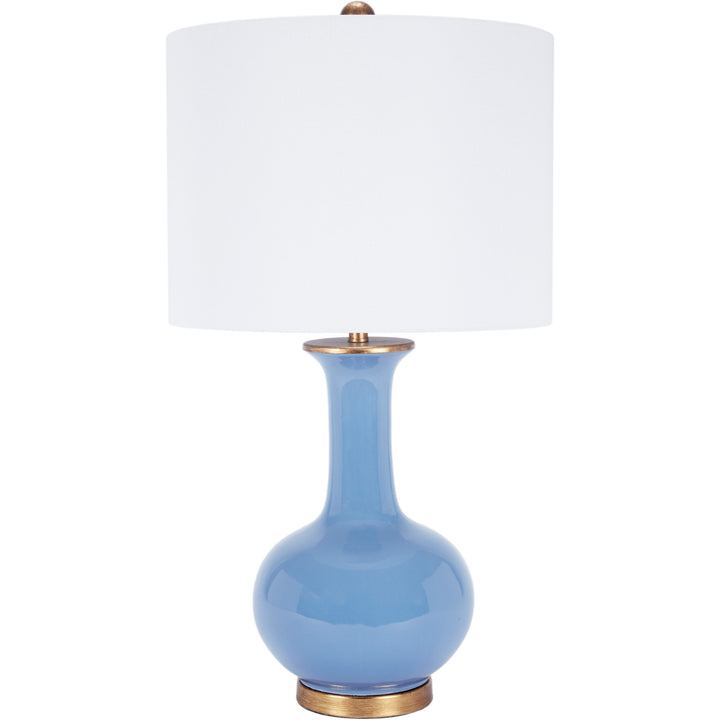 Elegant Emerson table lamp in Parisian blue ceramic, perfect for bedrooms, living rooms, or office spaces.