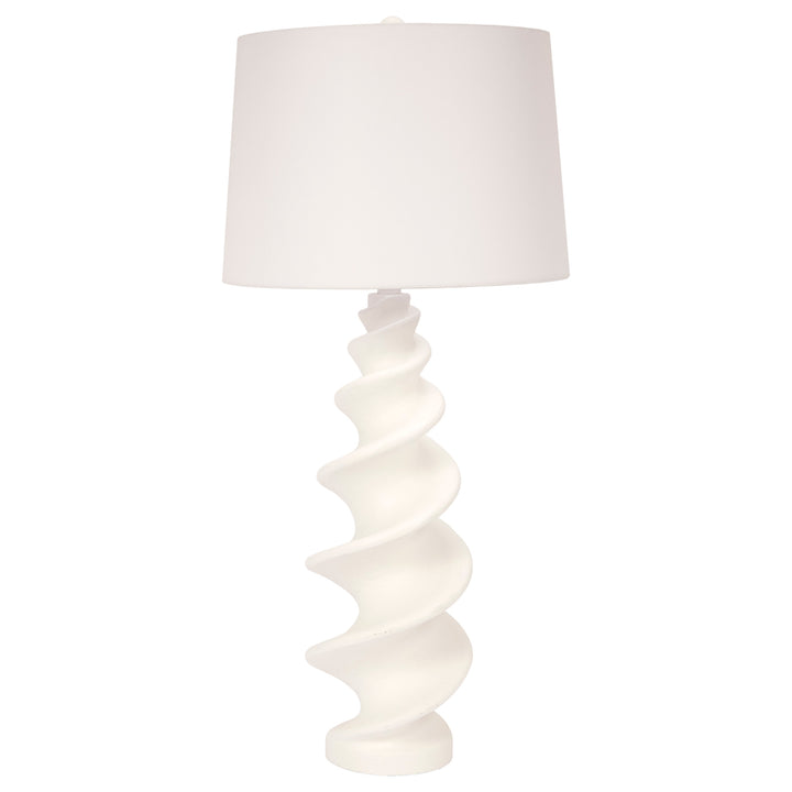 Elegant Durham buffet lamp with white gesso shell design, perfect for living rooms, bedrooms, or entryways.