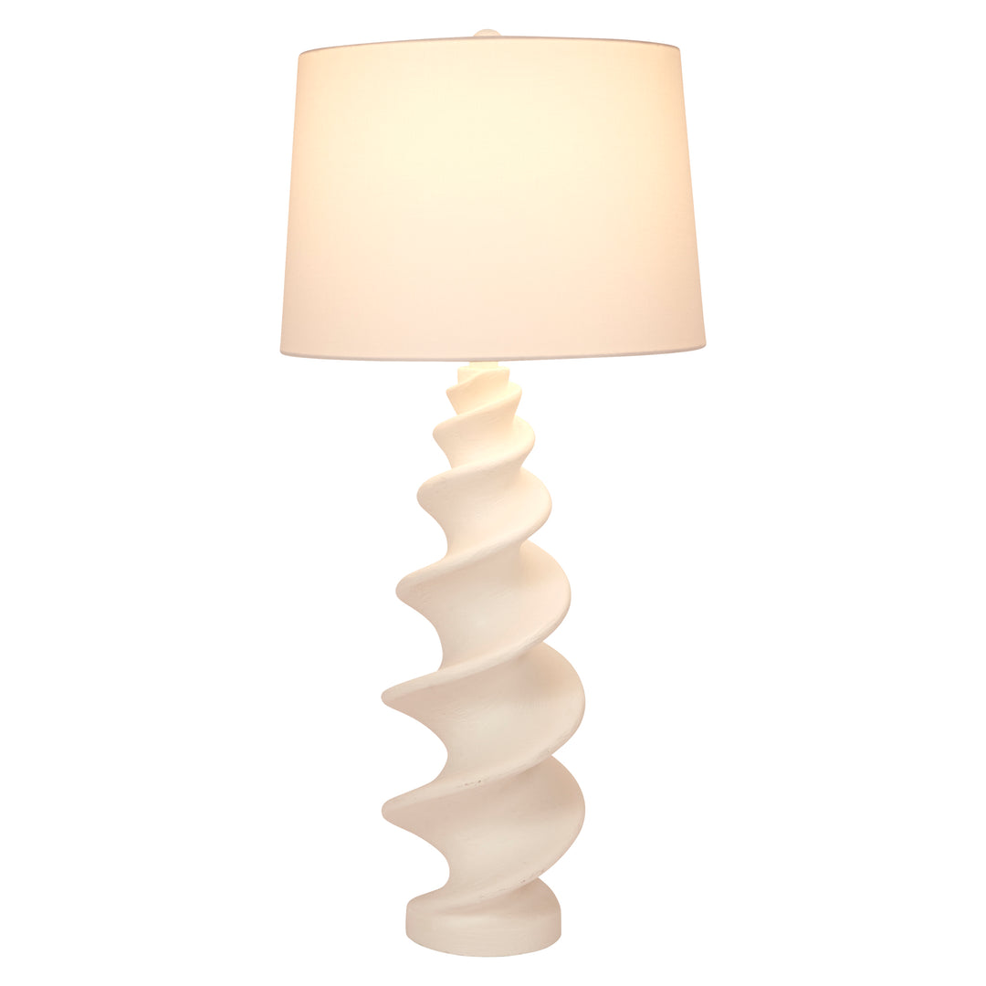 Stylish white gesso shell Durham buffet lamp, adding a touch of coastal-inspired elegance and sophistication to any space.