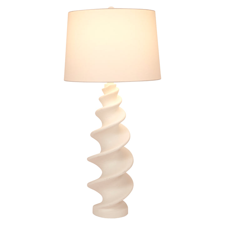 Stylish white gesso shell Durham buffet lamp, adding a touch of coastal-inspired elegance and sophistication to any space.