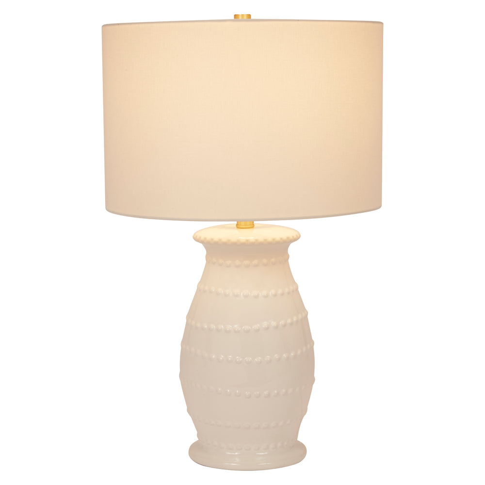 Stylish Caleb white ceramic table lamp, adding a touch of modern elegance and sophistication to any room.
