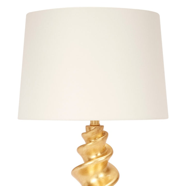 Gold shell buffet lamp with white fabric shade