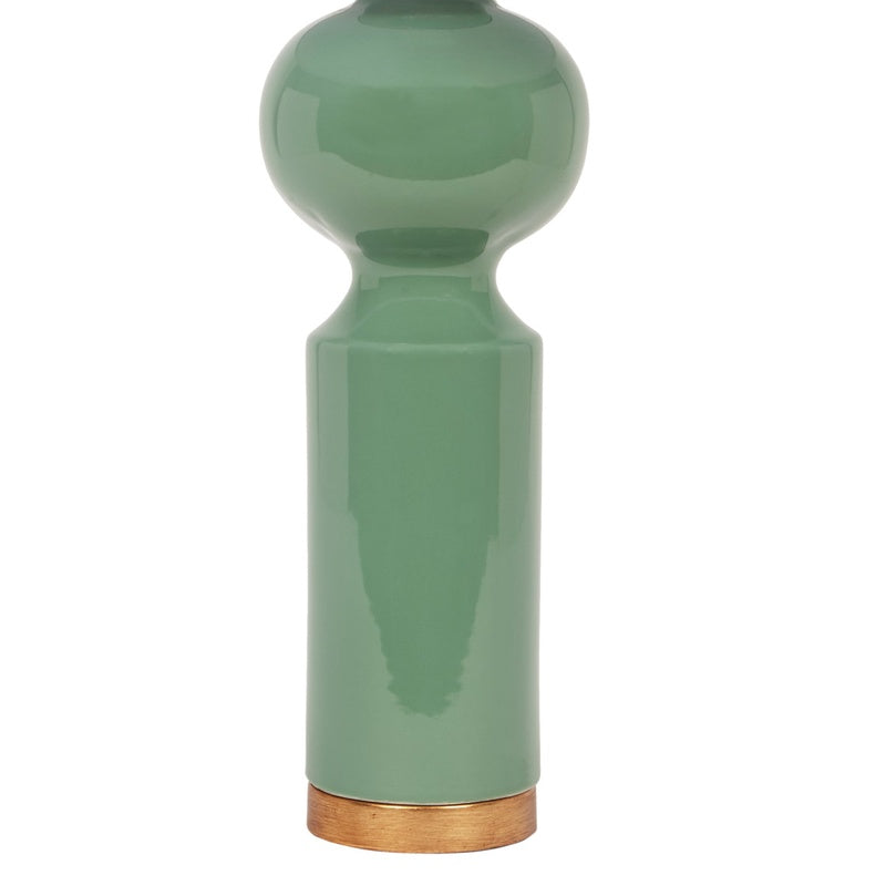 Green ceramic lamp base with brass bottom ring