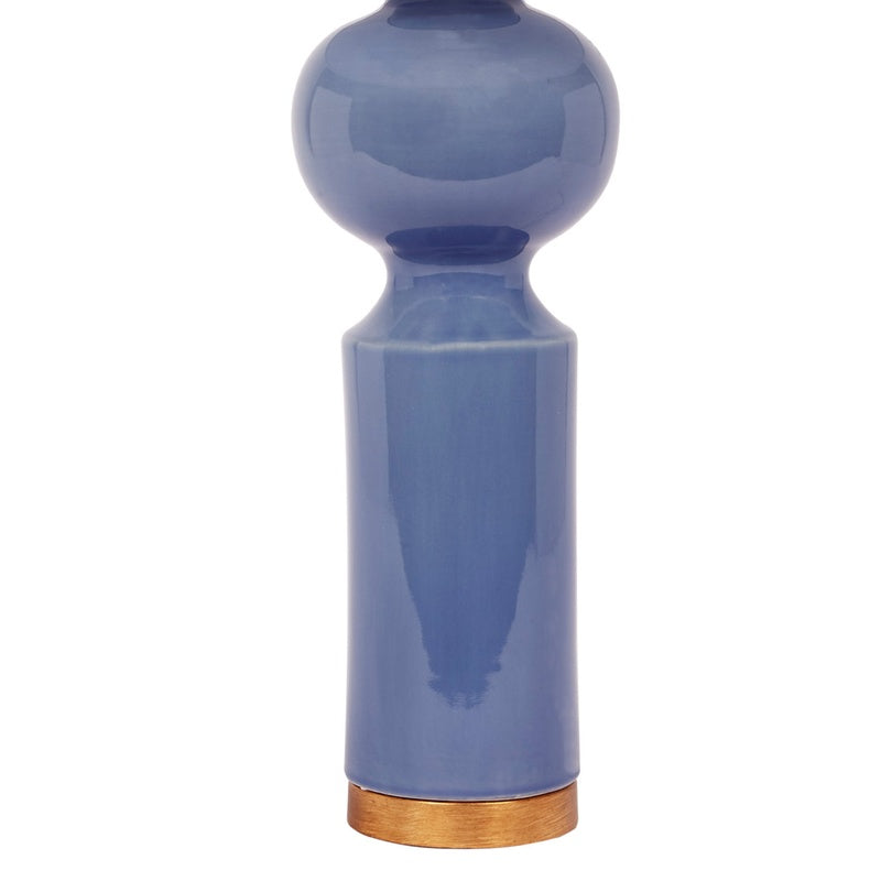 Blue ceramic lamp base with brushed brass bottom ring