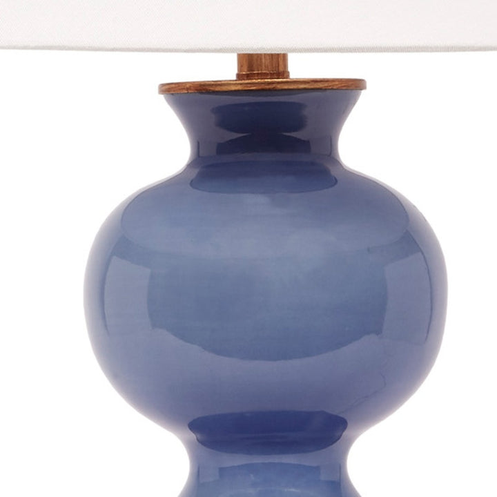 Blue glossy ceramic lamp base with brass top hardware