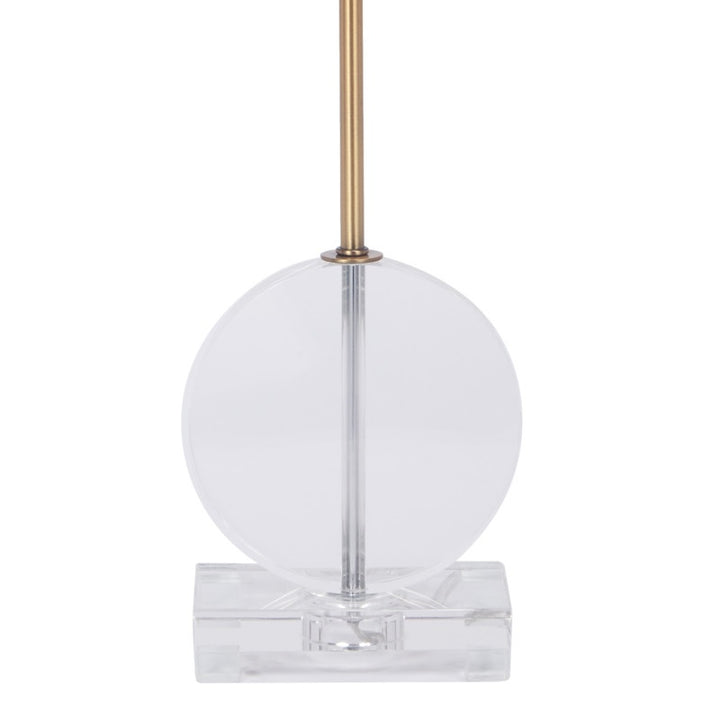 Crystal sphere base table lamp with clear acrylic base and brass pole