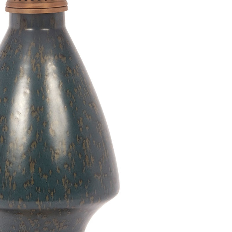 Blue ceramic lamp base with gold fleck finish and narrow neck