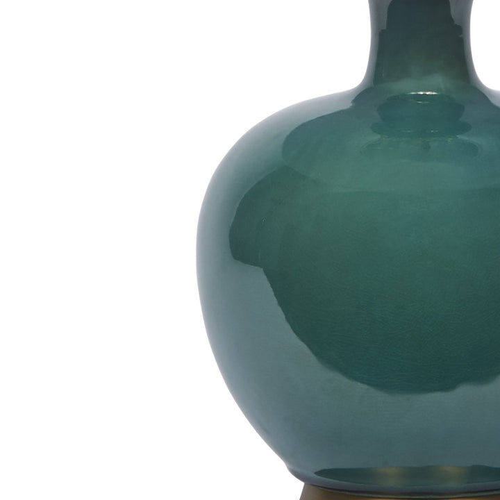 Dark green ceramic table lamp body, glossy rounded shape