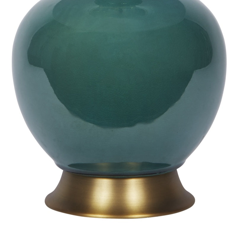 Dark green ceramic table lamp with brass base