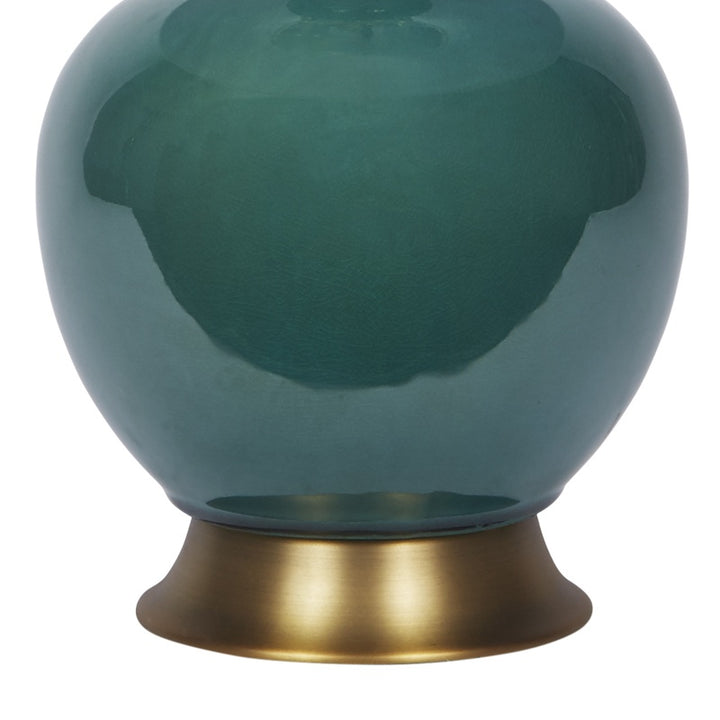 Dark green ceramic table lamp with brass base