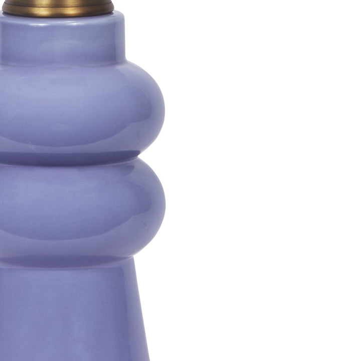 Lavender ceramic table lamp with glossy bulbous ridged body