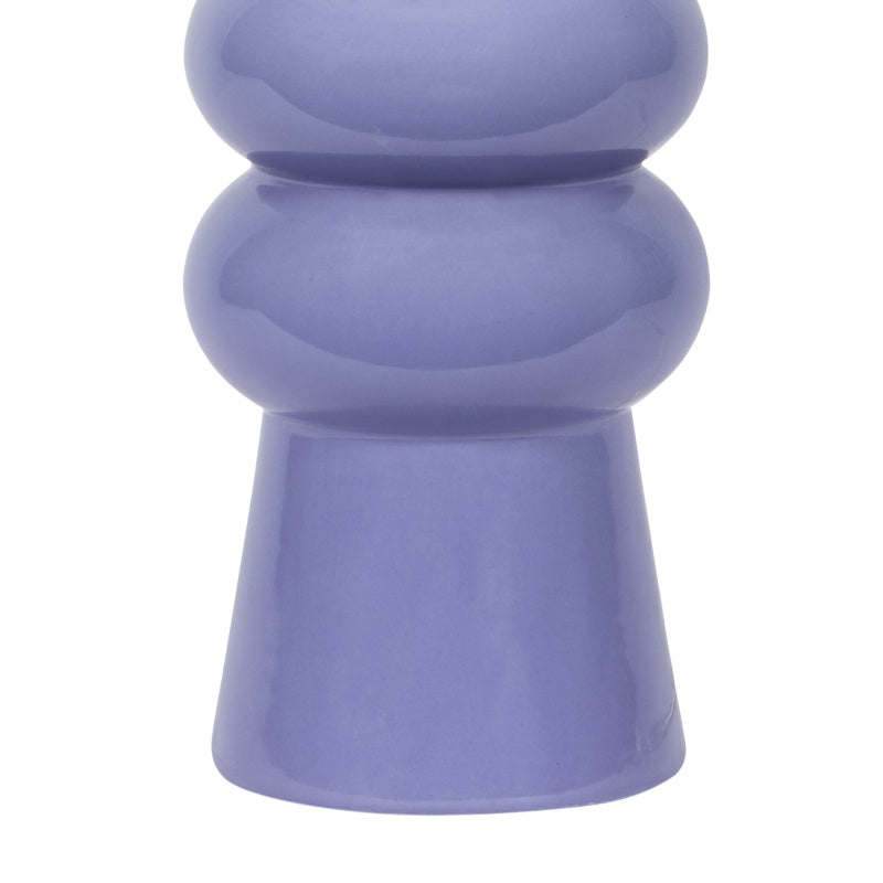 Lavender ceramic table lamp with rounded ridged body and brass neck