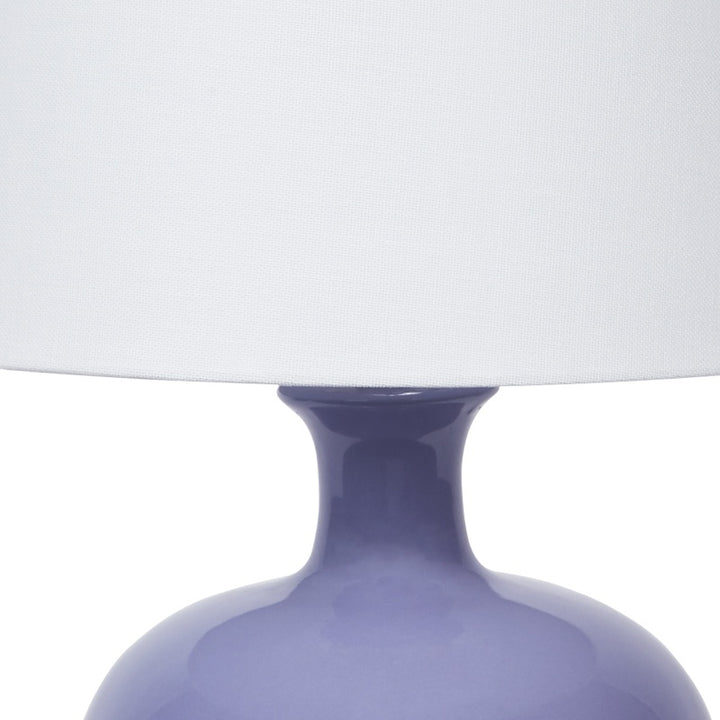 Lavender ceramic table lamp neck and white fabric shade