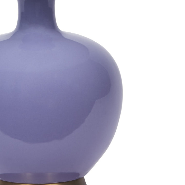 Lavender ceramic table lamp body with glossy rounded silhouette