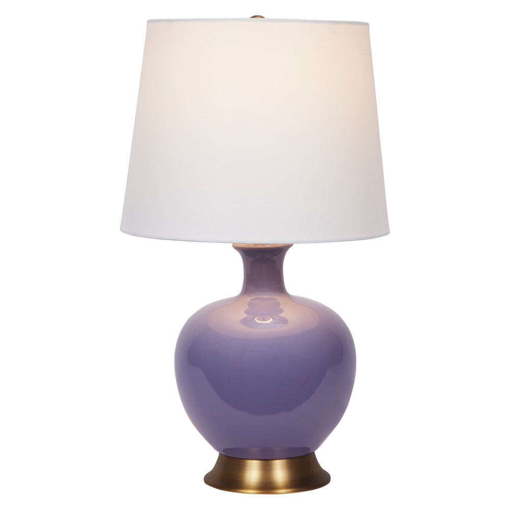 Charming lavender ceramic Lila lamp, bringing subtle color and sophistication to any bedroom or living space.