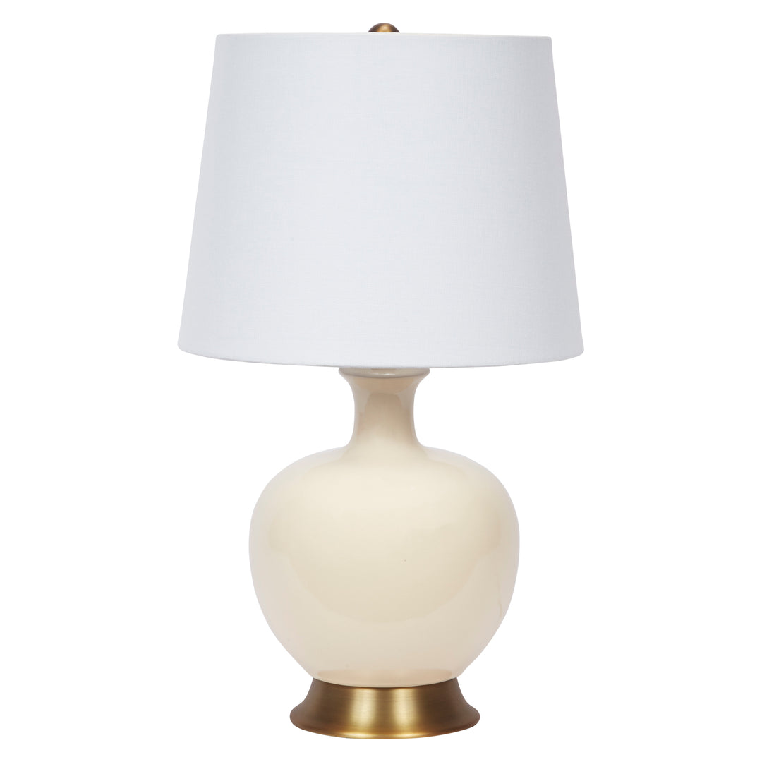 Elegant cream ceramic table lamp with a clean white linen shade, ideal for modern, classic, or minimalist interiors.