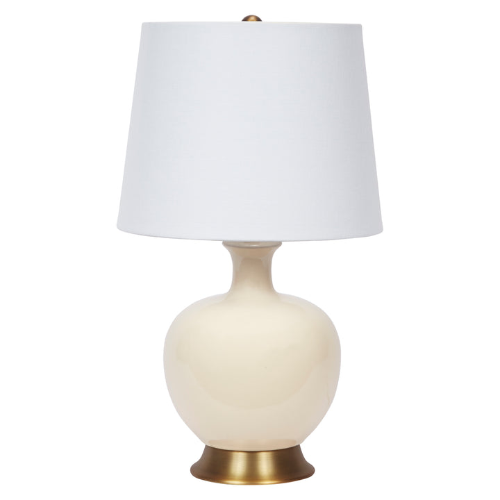 Elegant cream ceramic table lamp with a clean white linen shade, ideal for modern, classic, or minimalist interiors.