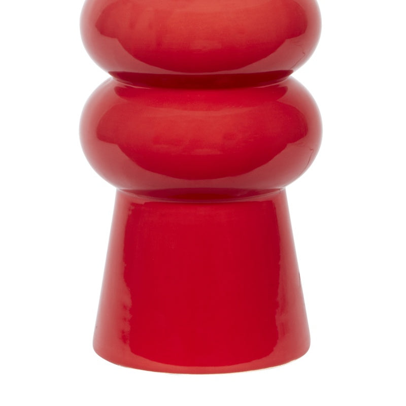 Red ceramic mini lamp base with rounded stacked silhouette