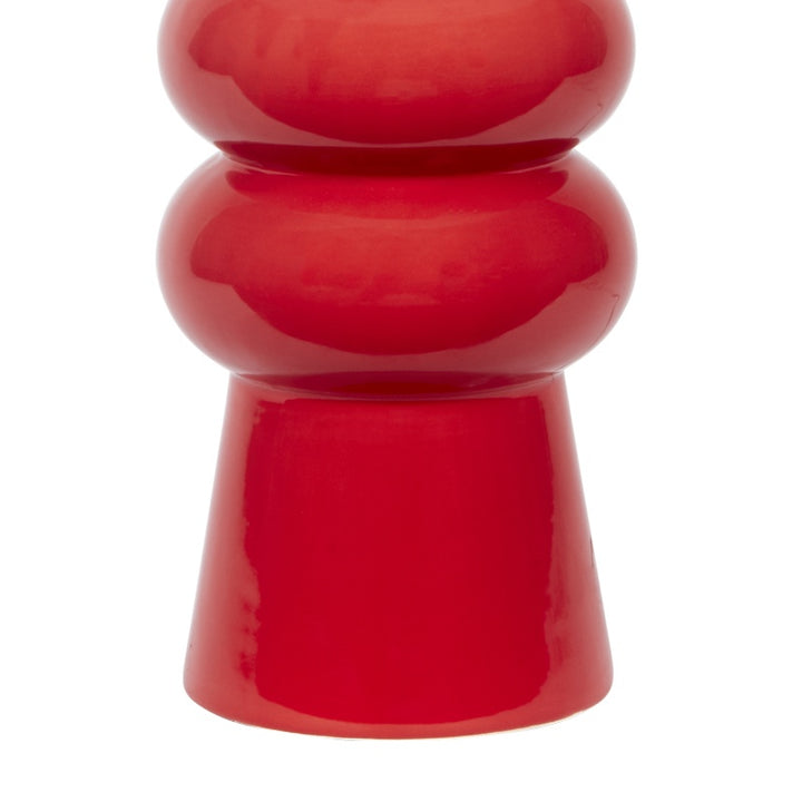 Red ceramic mini lamp base with rounded stacked silhouette
