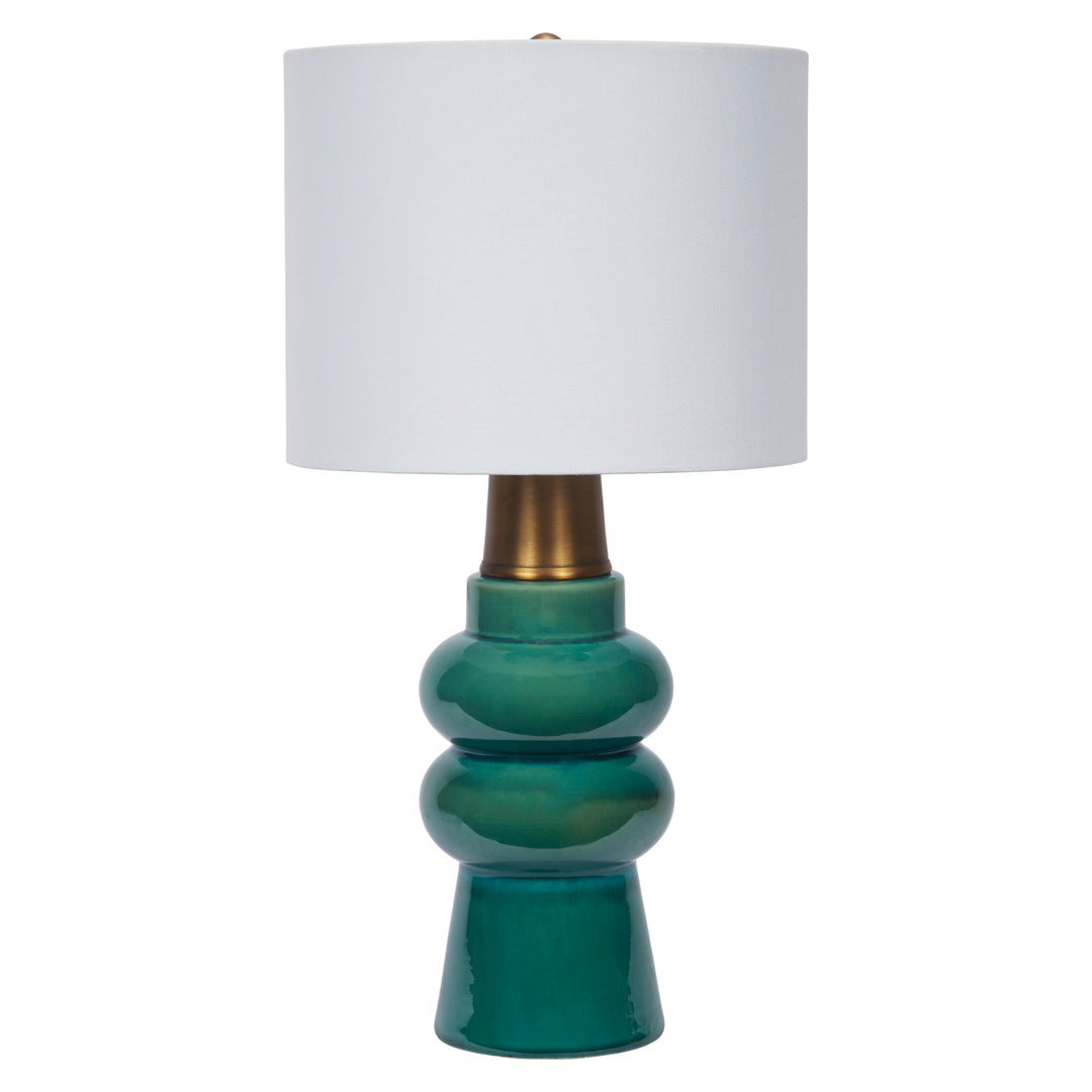 Elegant forest green ceramic Rhodes table lamp, ideal for contemporary and nature-inspired interiors.