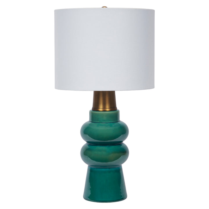 Elegant forest green ceramic Rhodes table lamp, ideal for contemporary and nature-inspired interiors.