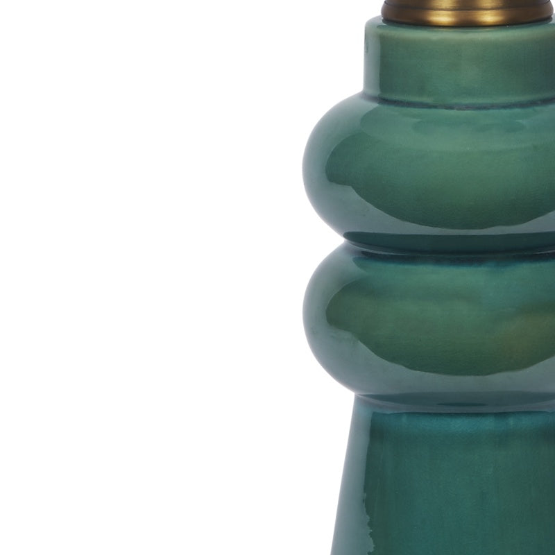 Forest green ceramic lamp body with glossy stacked-gourd shape