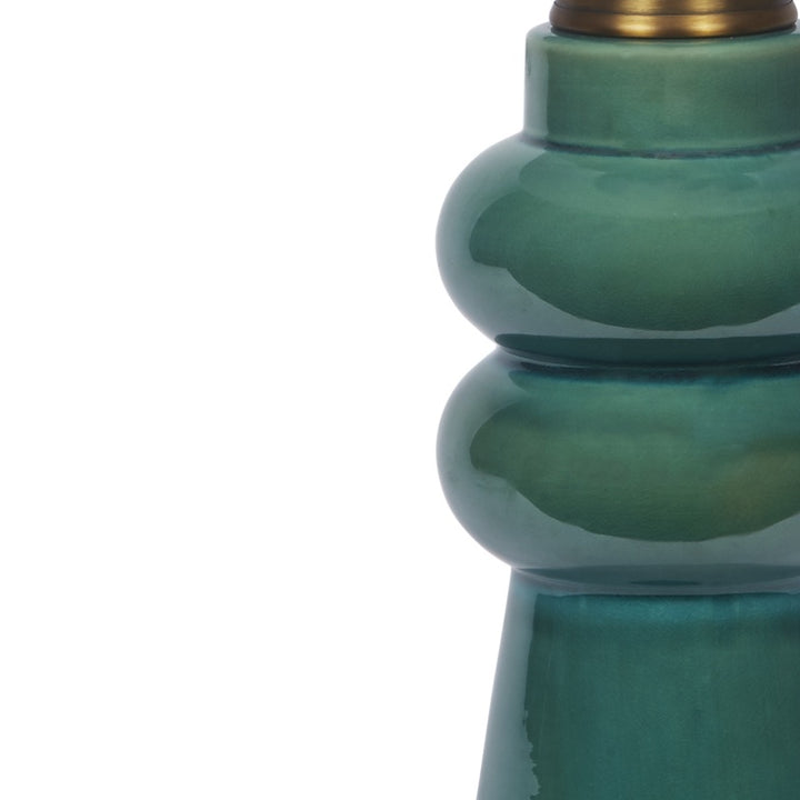 Forest green ceramic lamp body with glossy stacked-gourd shape